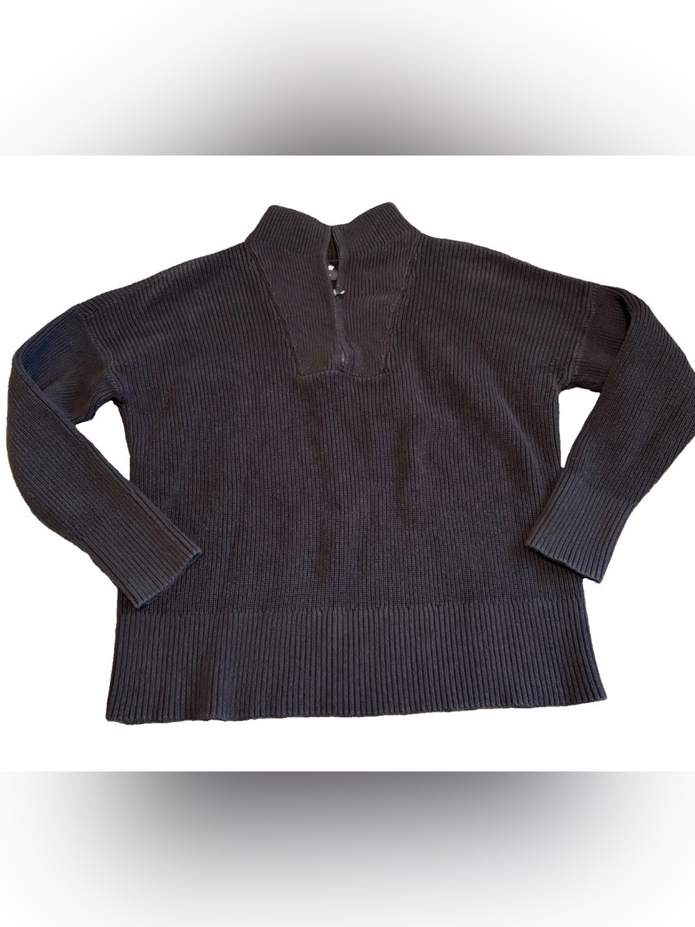 Land’s End Drifter Sweater Women’s Petite M Navy Blue Quarter Zip Mock Neck